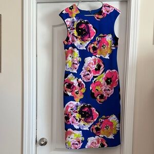 Floral Sheath Dress in Royal Blue and Pink